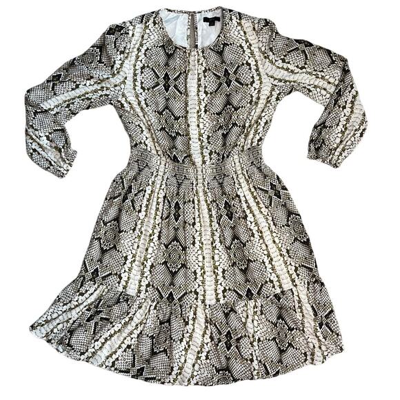J. Crew Snake Skin Print Smocked Waist Dress Sheer Sleeves‎ Size Medium - Picture 2 of 11